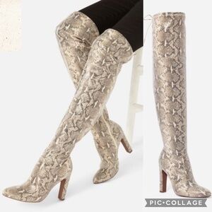 NWOB Justfab Jesyna Snakeskin Print Over-the-Knee Heeled Boots – Size 7